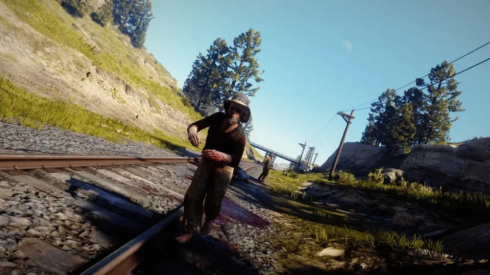 Could contain: outdoor, sky, track, tree, plant, clothing, person, hiking, ground, rock, train, grass, woman, mountain